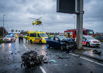 Twee ernstig gewonden bij zware eenzijdige crash op de Blaakweg in Tilburg