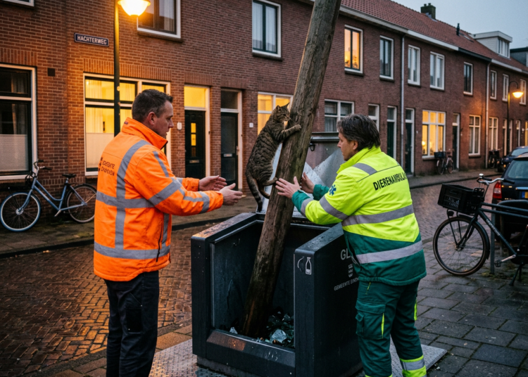Vermiste kat Joep na twee dagen gered uit ondergrondse glasbak Vermiste kat Joep na twee dagen gered uit ondergrondse glasbak